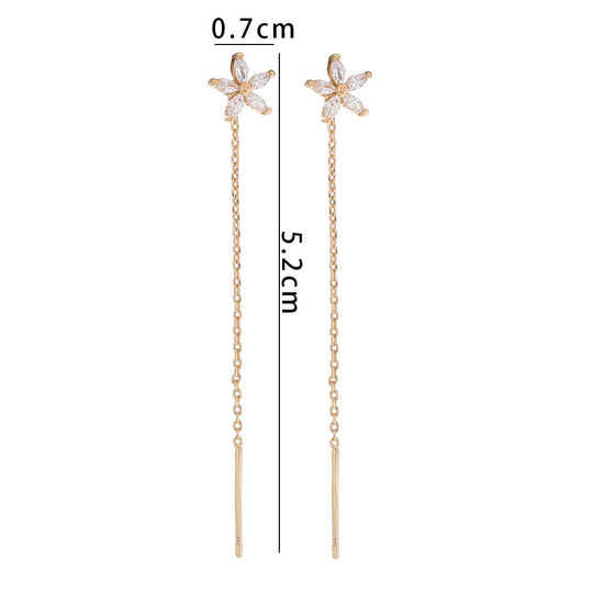 New Style Copper Pentagram Micro-zircon Fashion Earrings Long Tassel Earline High-class Temperament Stud Jewelry Woman