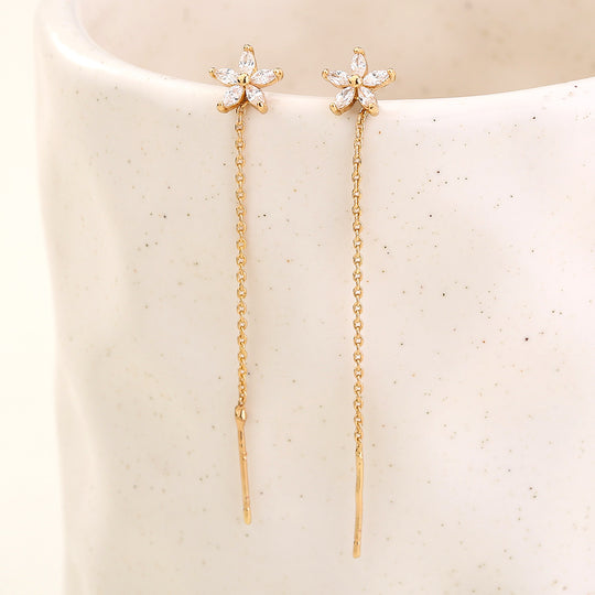 New Style Copper Pentagram Micro-zircon Fashion Earrings Long Tassel Earline High-class Temperament Stud Jewelry Woman