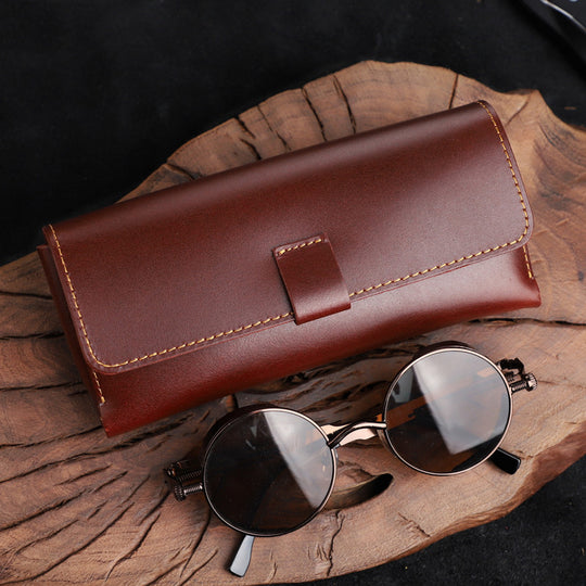 Anti-stress Handmade Genuine Leather Sunglass Case Top Layer