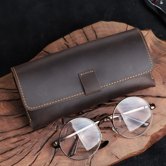 Anti-stress Handmade Genuine Leather Sunglass Case Top Layer