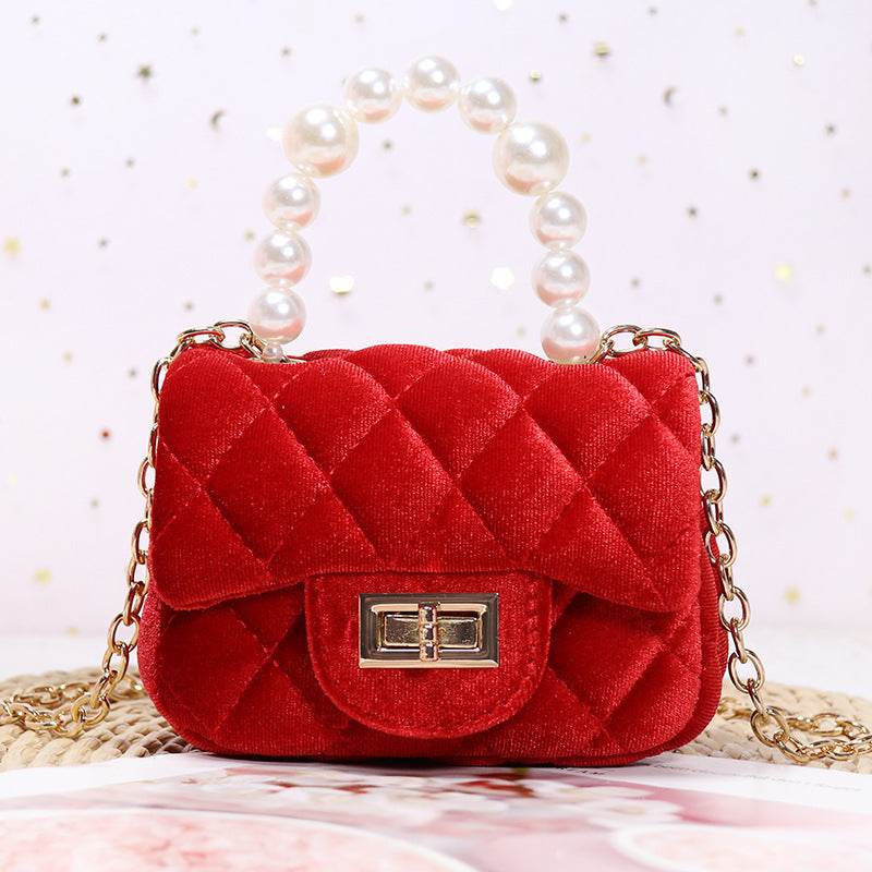Gold Velvet Mini Pearl Tote