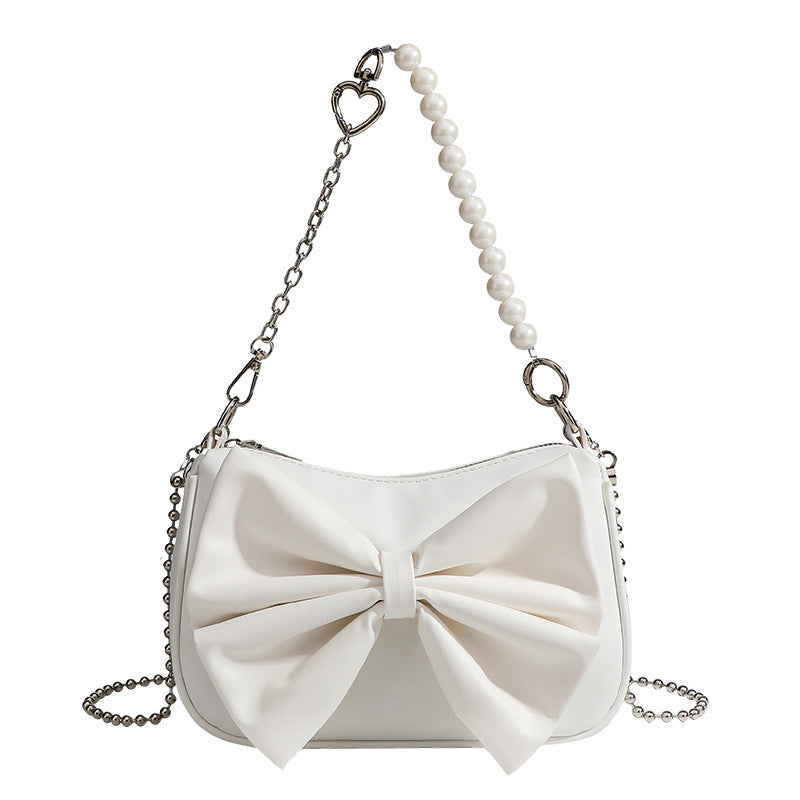 Black White PU Bow Handbags Autumn Winter Ladies Underarm Tote Bags