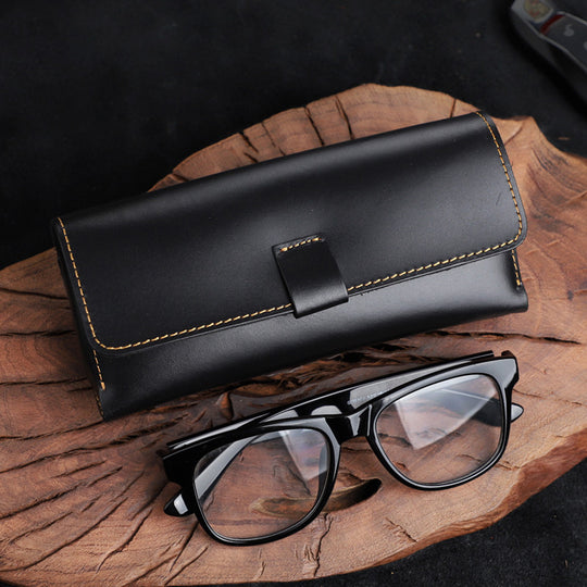 Anti-stress Handmade Genuine Leather Sunglass Case Top Layer