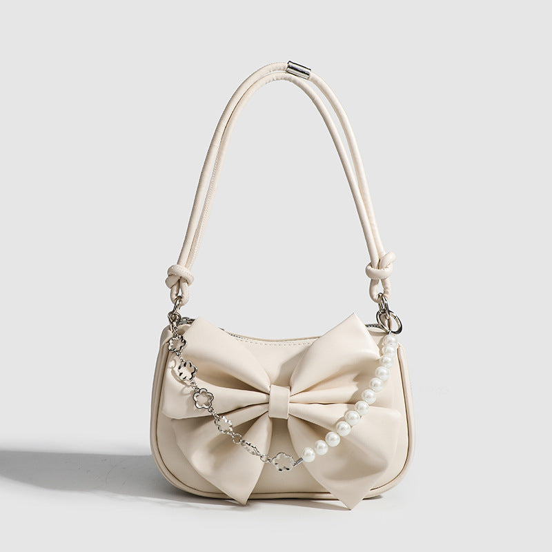 Black White PU Bow Handbags Autumn Winter Ladies Underarm Tote Bags