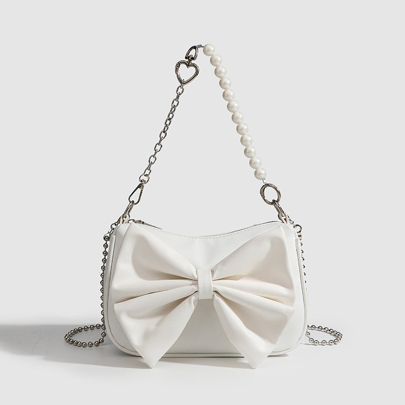 Black White PU Bow Handbags Autumn Winter Ladies Underarm Tote Bags