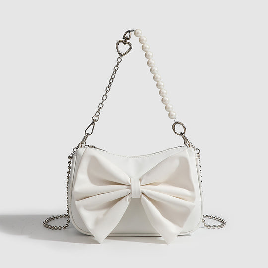 Black White PU Bow Handbags Autumn Winter Ladies Underarm Tote Bags