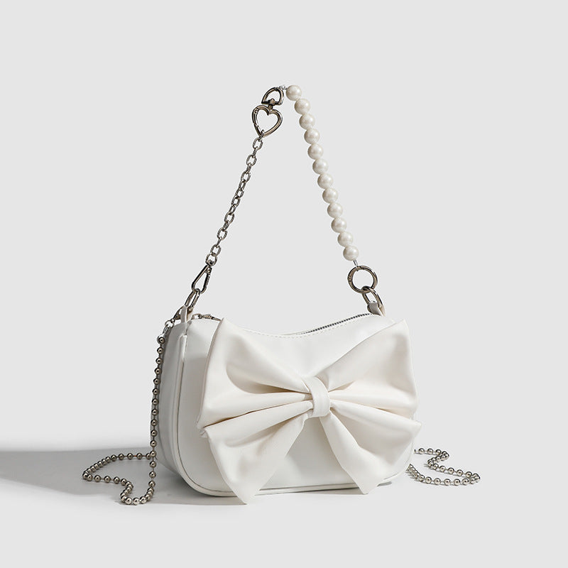 Black White PU Bow Handbags Autumn Winter Ladies Underarm Tote Bags